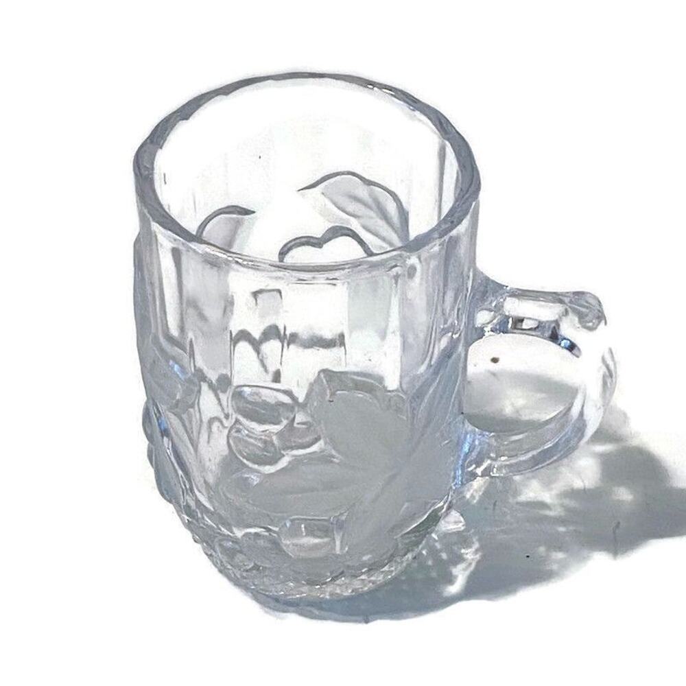 Frosted Satin Pressed Glass Espresso Cup Toothpick Holder Holly Berries